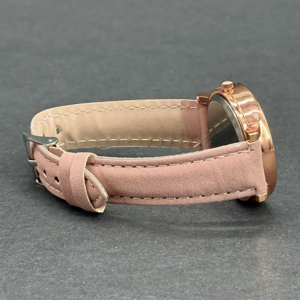 Women’s Pink Watch and Charm Bracelet 2pc Gift Set Rose Gold Tone Casual Quartz